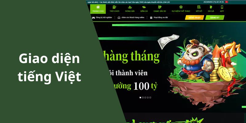 Giao diện 69vn sử dụng bằng tiếng Việt